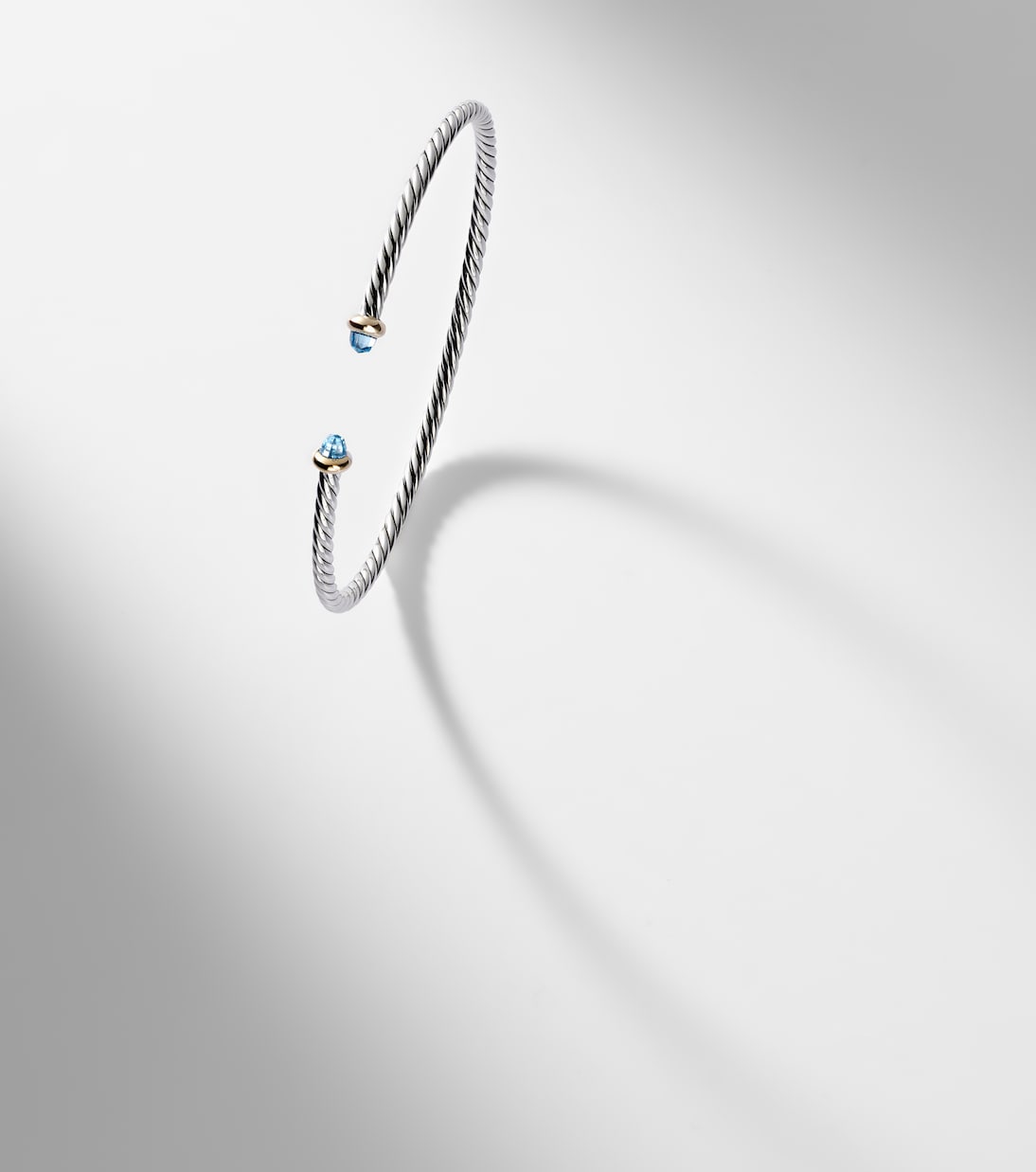 David Yurman Micro Cable Flex® Sterling Silver and 14kt Gold Cuff Bracelet with Topaz in Silver