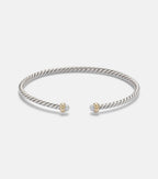 David Yurman Micro Cable Flex® Sterling Silver and 14kt Gold Cuff Bracelet with Pearls in Silver