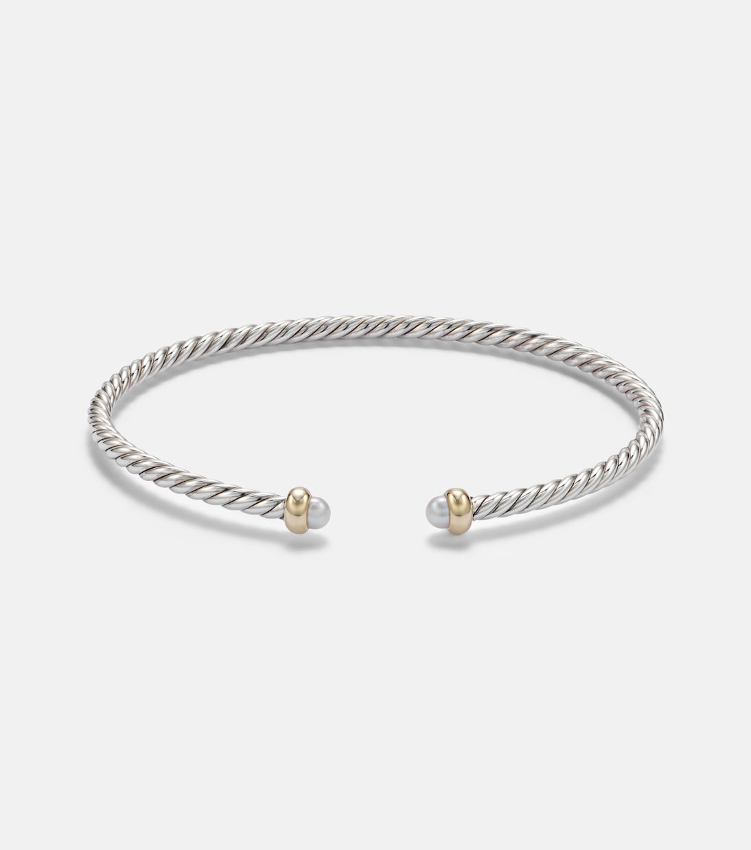 David Yurman Micro Cable Flex® Sterling Silver and 14kt Gold Cuff Bracelet with Pearls in Silver