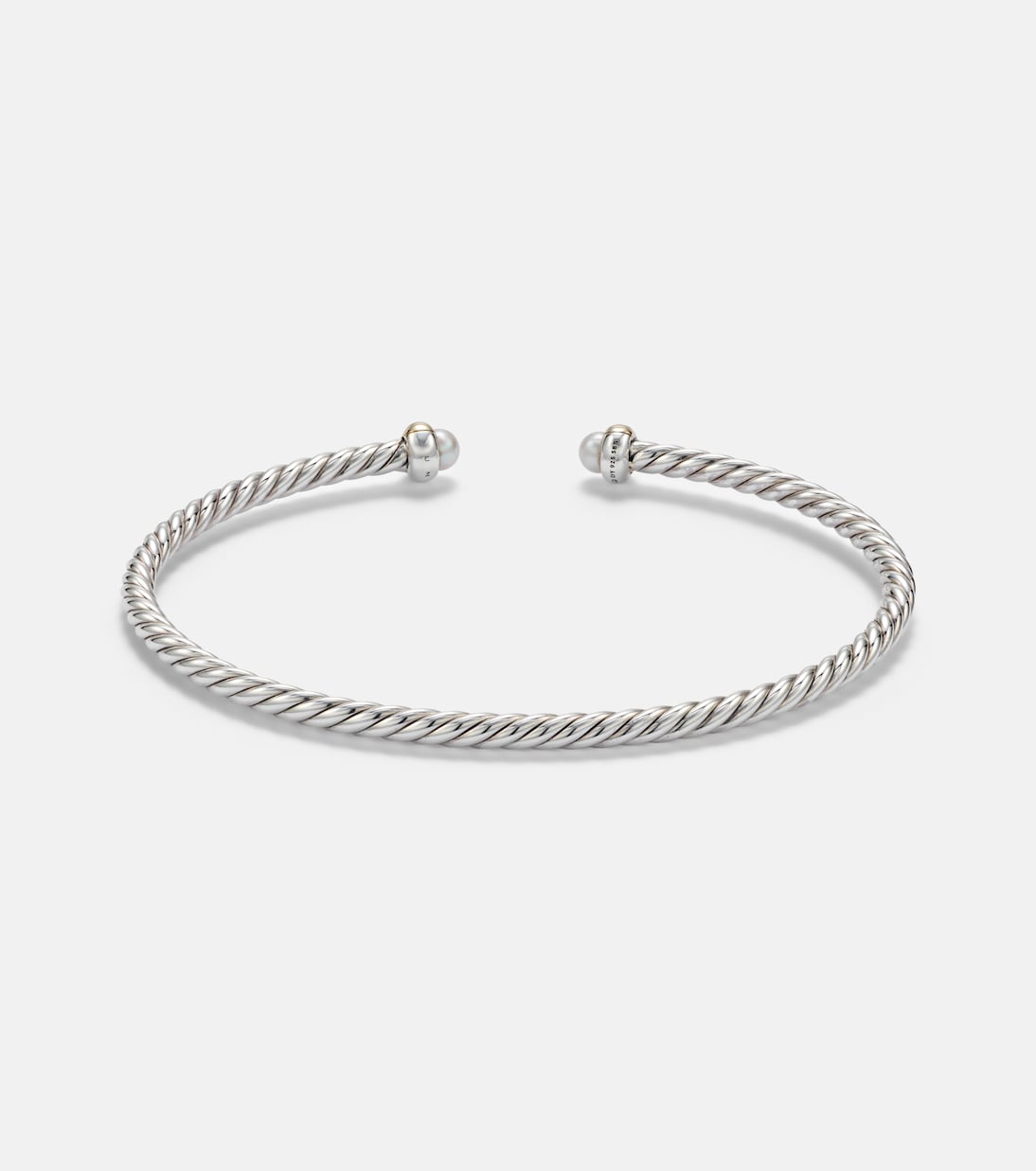 David Yurman Micro Cable Flex® Sterling Silver and 14kt Gold Cuff Bracelet with Pearls in Silver