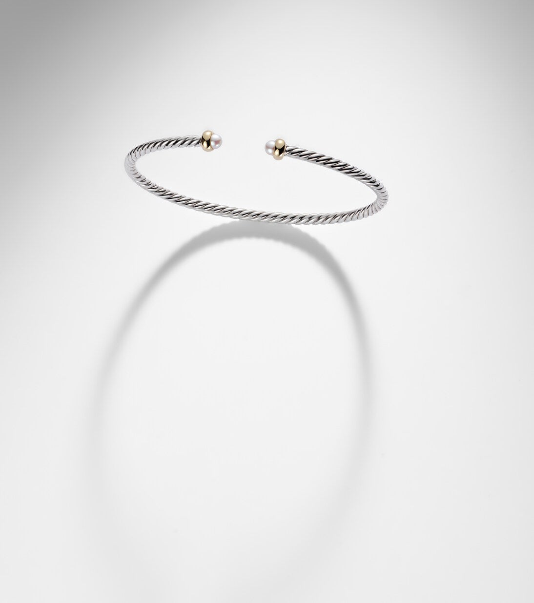 David Yurman Micro Cable Flex® Sterling Silver and 14kt Gold Cuff Bracelet with Pearls in Silver