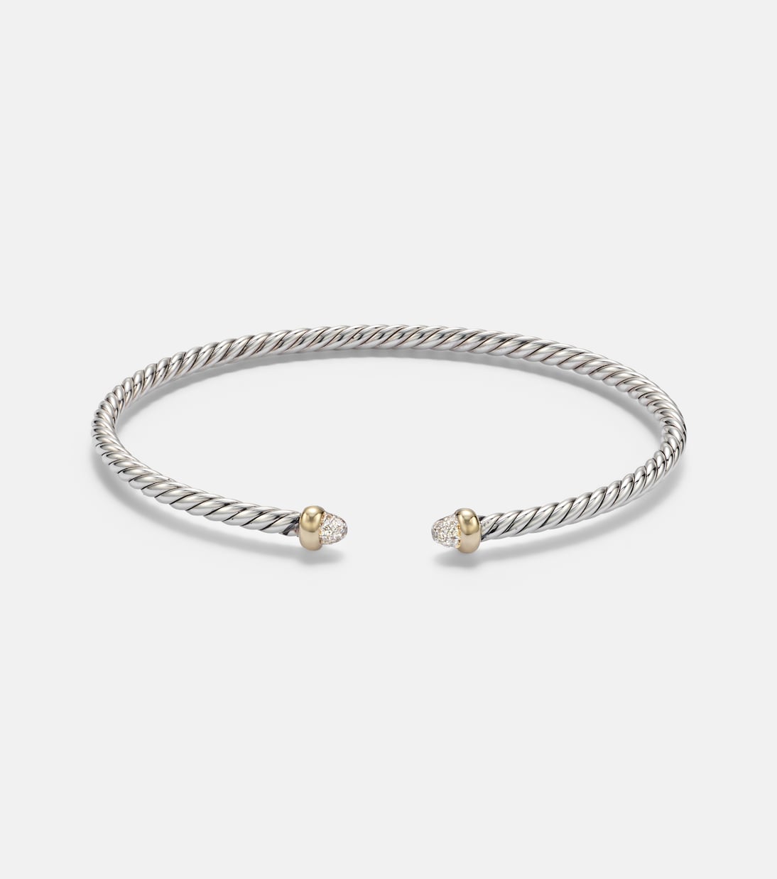David Yurman Micro Cable Flex® Sterling Silver and 14kt Gold Cuff Bracelet with Diamonds in Silver