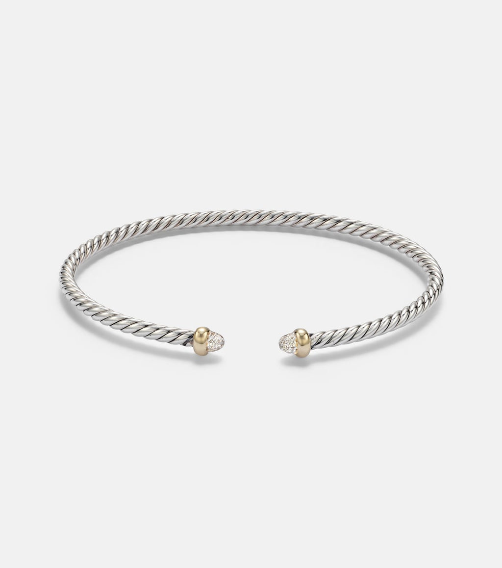 David Yurman Micro Cable Flex® sterling silver and 14kt gold cuff bracelet with diamonds in silver