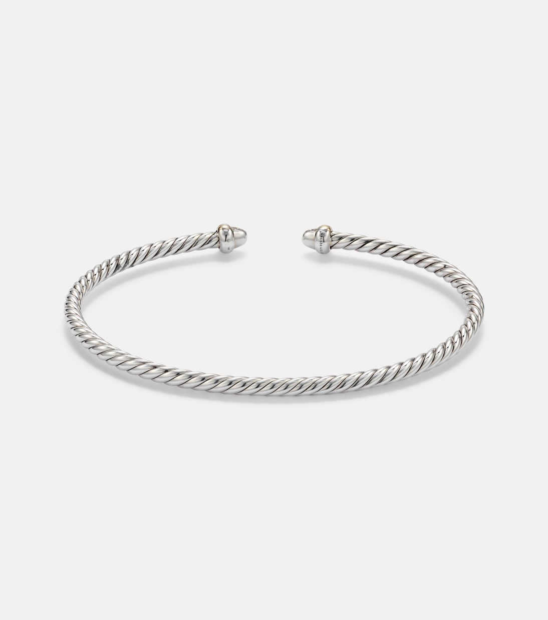 David Yurman Micro Cable Flex® Sterling Silver and 14kt Gold Cuff Bracelet with Diamonds in Silver