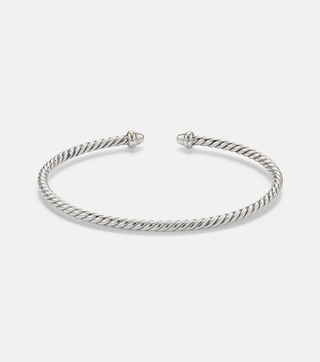 David Yurman Micro Cable Flex® sterling silver and 14kt gold cuff bracelet with diamonds in silver