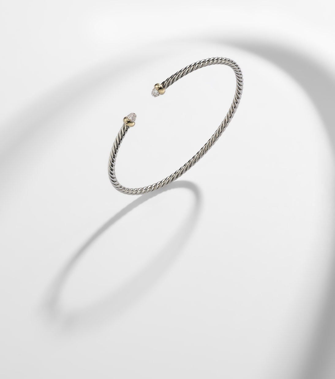 David Yurman Micro Cable Flex® Sterling Silver and 14kt Gold Cuff Bracelet with Diamonds in Silver