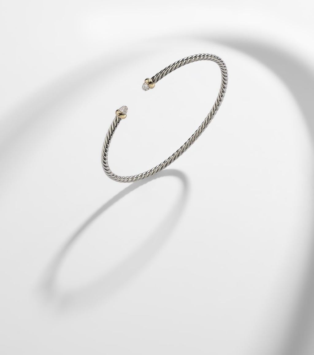 David Yurman Micro Cable Flex® sterling silver and 14kt gold cuff bracelet with diamonds in silver