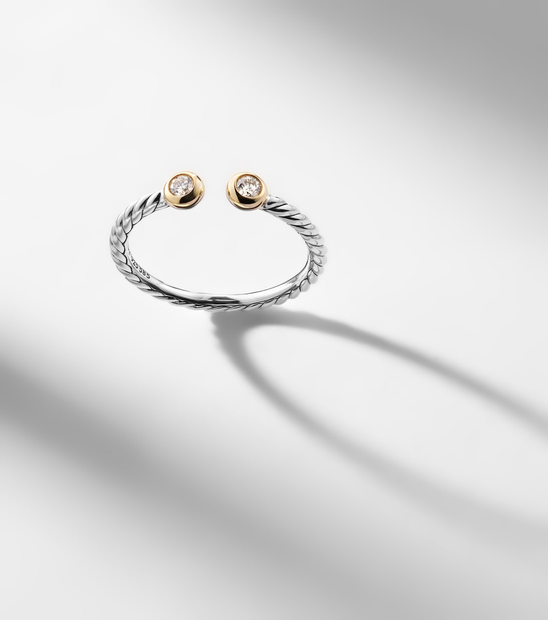David Yurman Cable Open sterling silver and 14kt gold ring with diamonds in silver