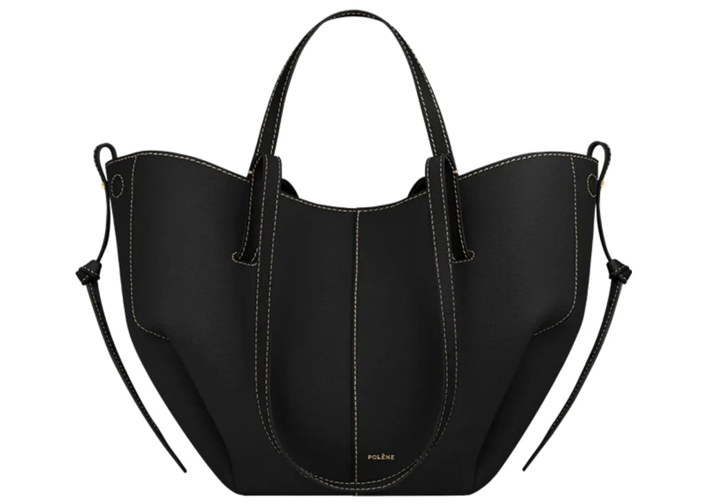 Polène Cyme Mini Edition Textured Black with Ecru Stitching