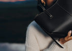 Polène Cyme Mini Edition Textured Black with Ecru Stitching
