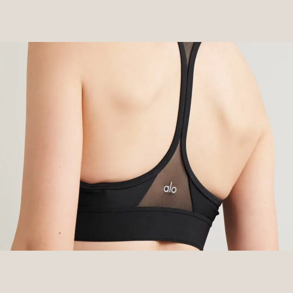 Alo Yoga Rebel Mesh‑Trimmed Airlift Sports Bra Black