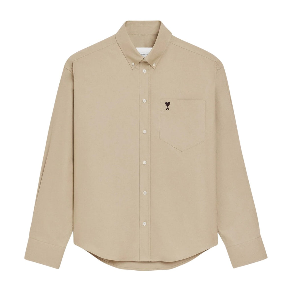 Ami Paris Ami De Coeur Boxy Embroidered Shirt Beige