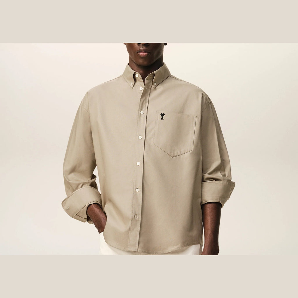 Ami Paris Ami De Coeur Boxy Embroidered Shirt Beige