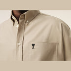 Ami Paris Ami De Coeur Boxy Embroidered Shirt Beige