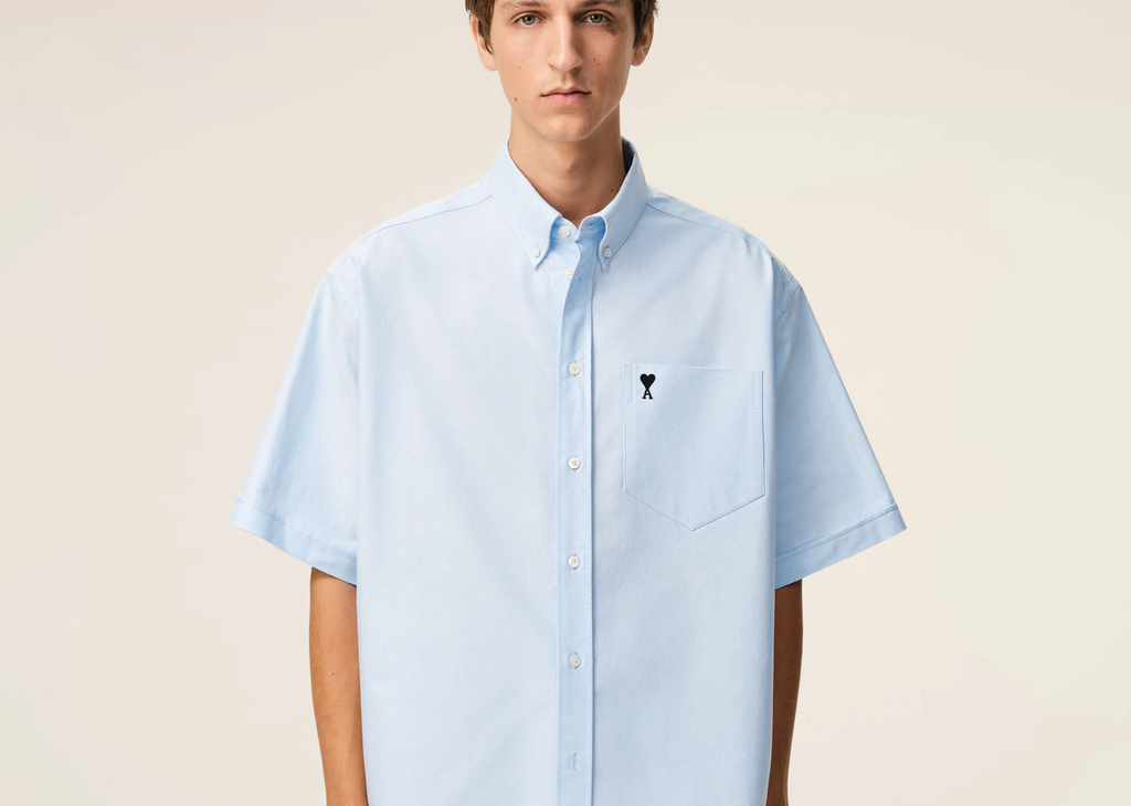 Ami Paris Ami De Coeur Boxy Embroidered Shirt Sky Blue