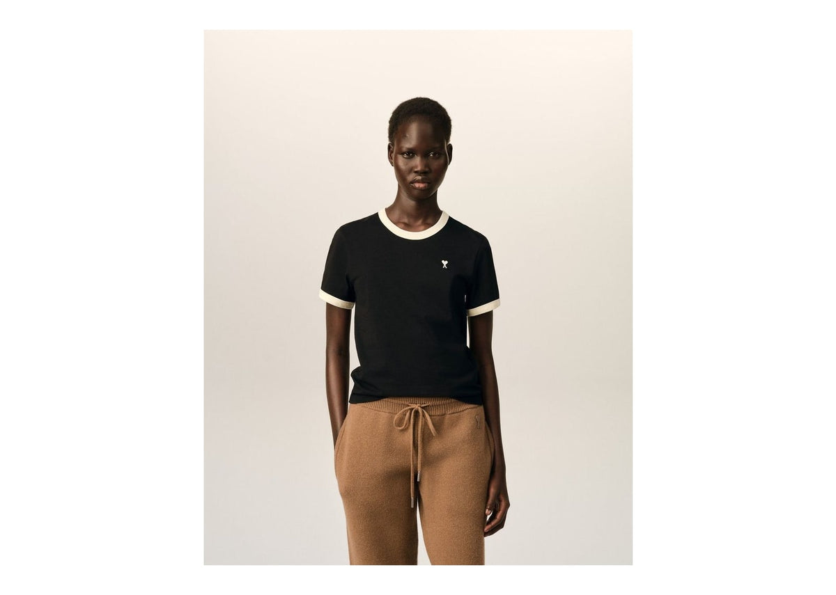 Ami Paris Ami De Coeur Contrasted Cotton T-Shirt Black/Ivory (W)