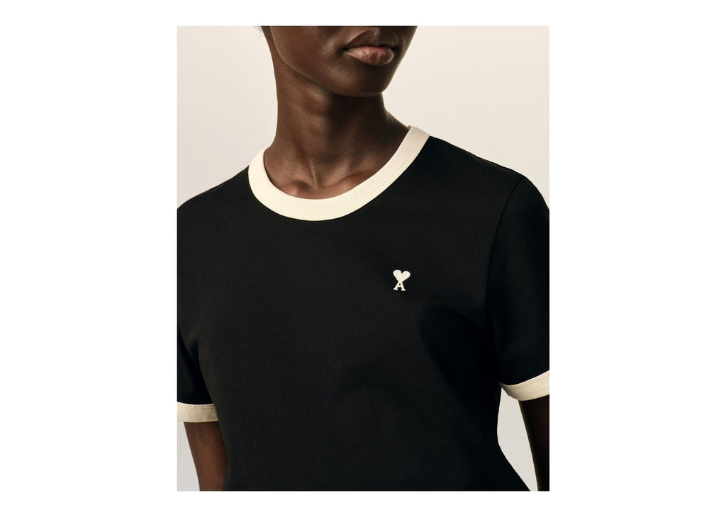 Ami Paris Ami De Coeur Contrasted Cotton T-Shirt Black/Ivory (W)