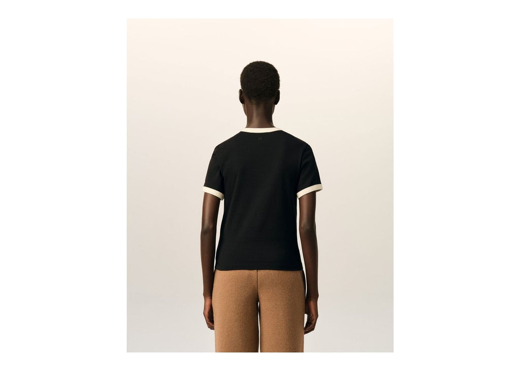 Ami Paris Ami De Coeur Contrasted Cotton T-Shirt Black/Ivory (W)