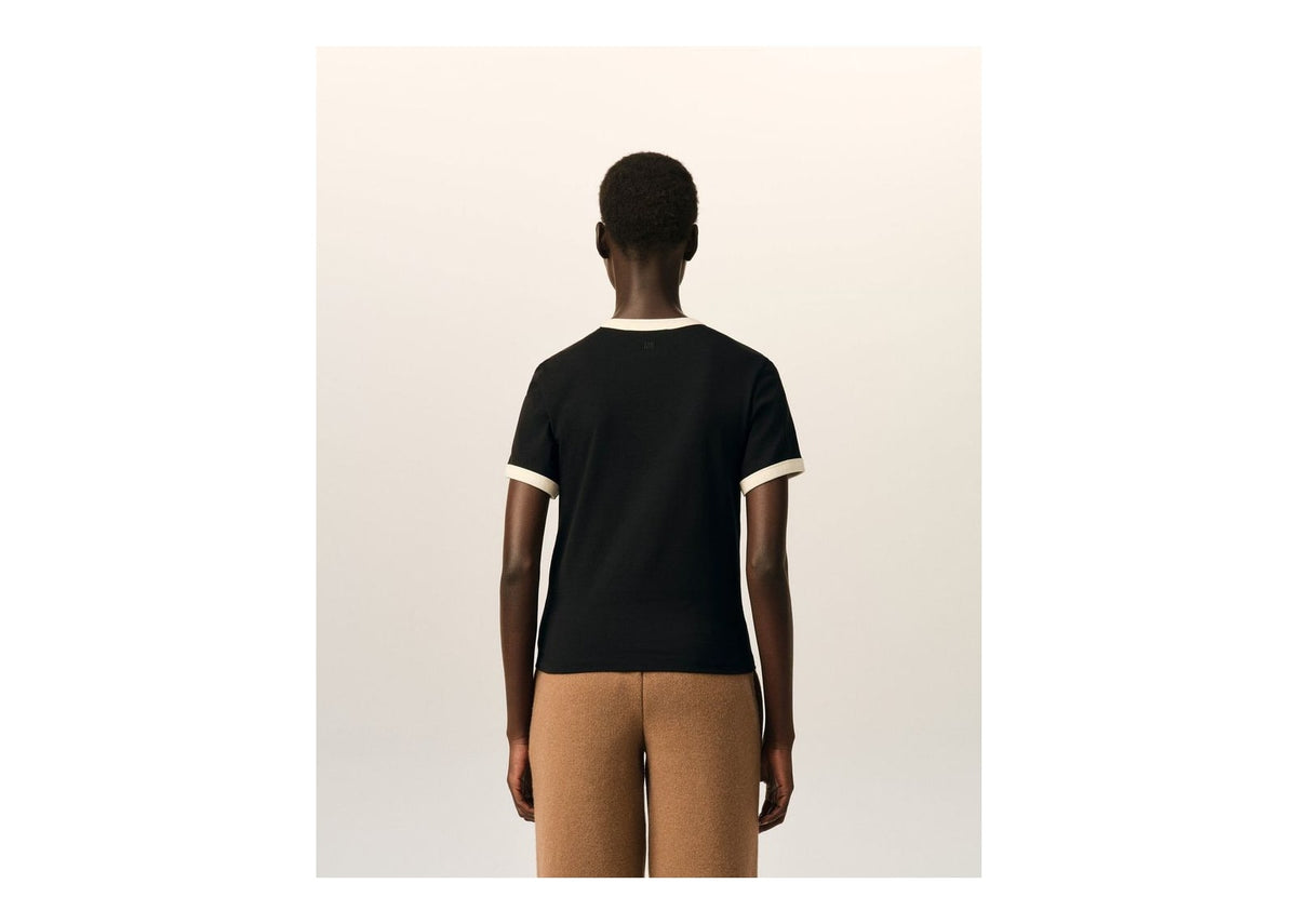 Ami Paris Ami De Coeur Contrasted Cotton T-Shirt Black/Ivory (W)