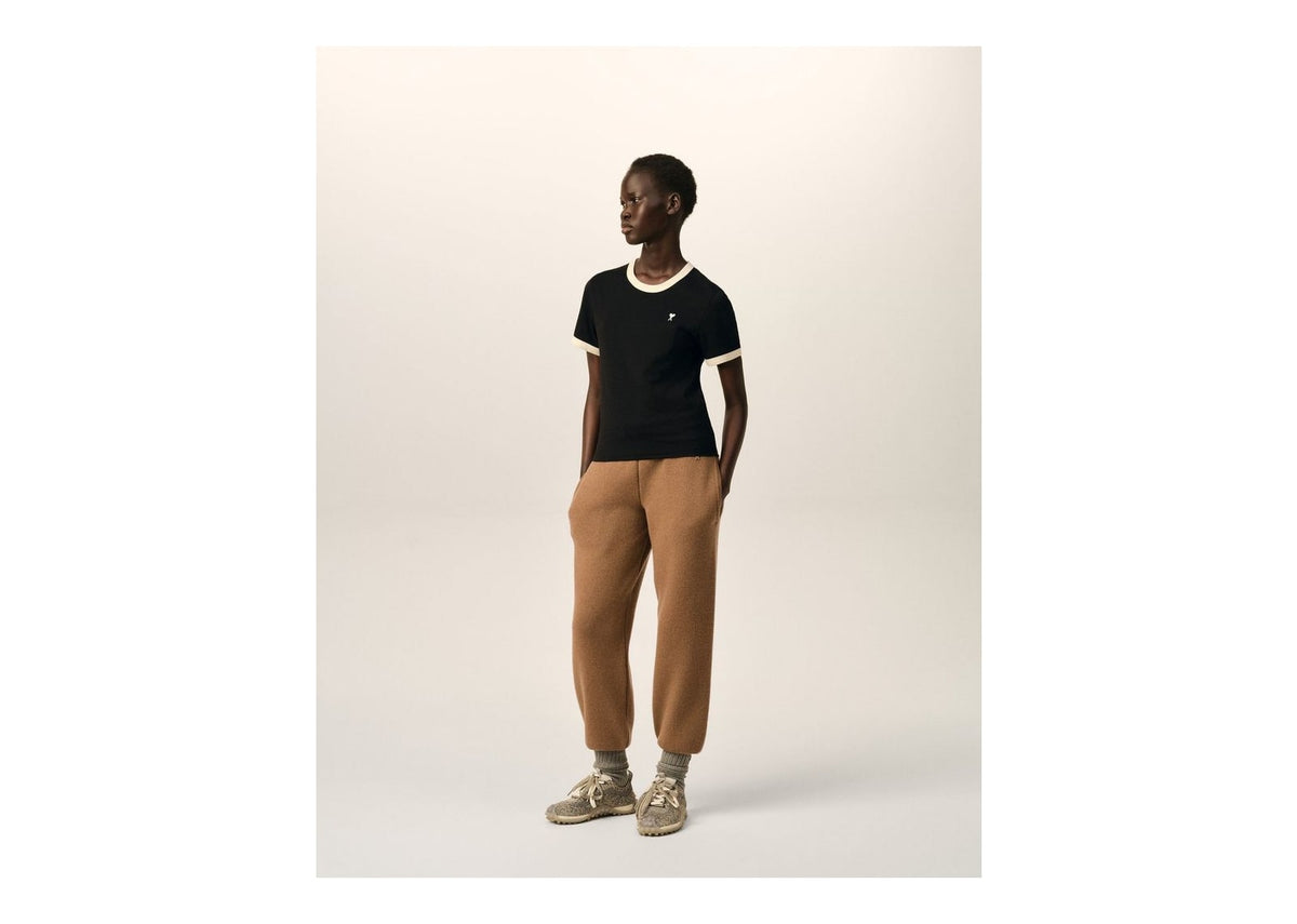 Ami Paris Ami De Coeur Contrasted Cotton T-Shirt Black/Ivory (W)