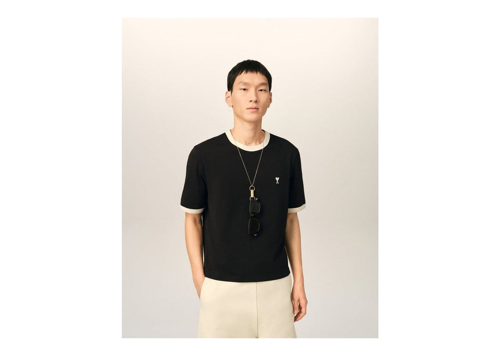 Ami Paris Ami De Coeur Contrasted Cotton T-Shirt Black/Ivory