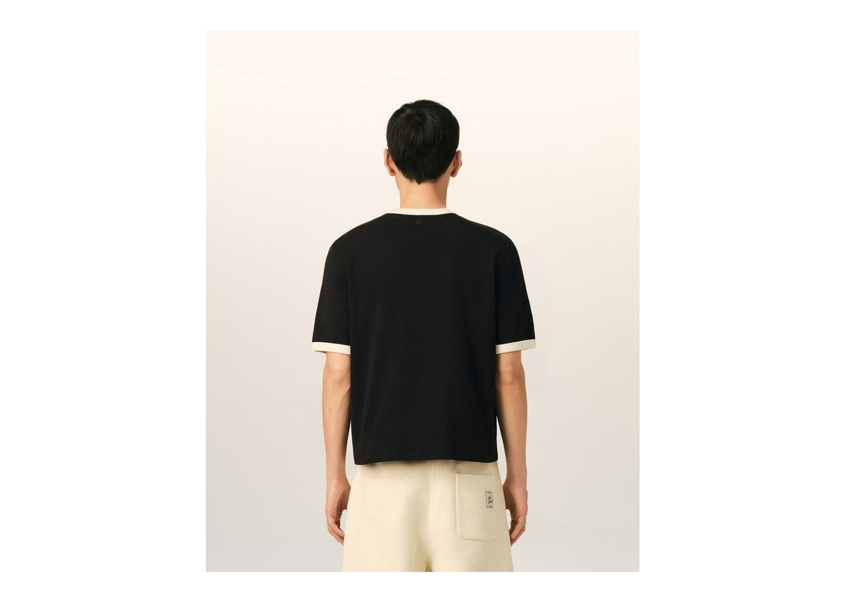 Ami Paris Ami De Coeur Contrasted Cotton T-Shirt Black/Ivory