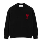 Ami Paris Ami De Coeur Contrasted Crewneck Merino Wool Sweater Black Red