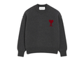 Ami Paris Ami De Coeur Contrasted Crewneck Merino Wool Sweater Grey Red