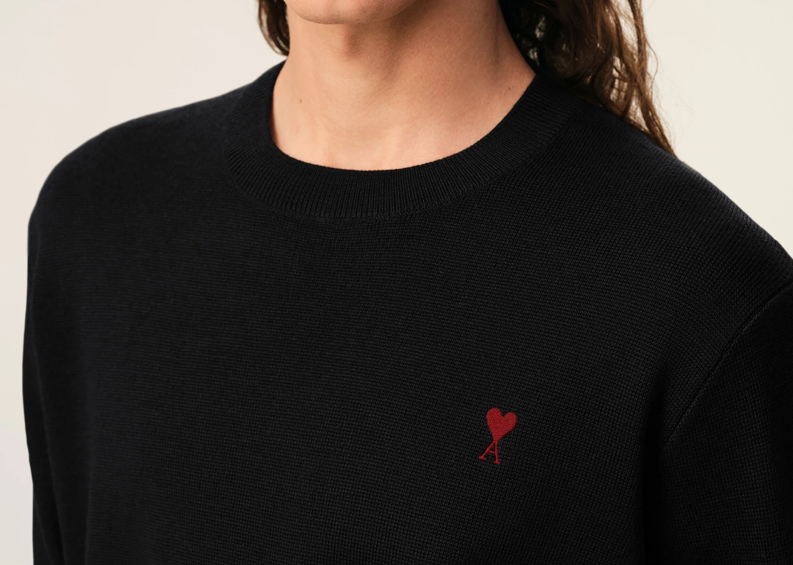 Ami Paris Ami De Coeur Contrasted Crewneck Wool Sweater Black