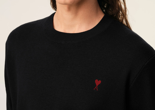 Ami Paris Ami De Coeur Contrasted Crewneck Wool Sweater Black
