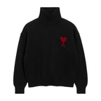 Ami Paris Ami De Coeur Contrasted Funnel Neck Merino Wool Sweater Black