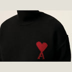 Ami Paris Ami De Coeur Contrasted Funnel Neck Merino Wool Sweater Black