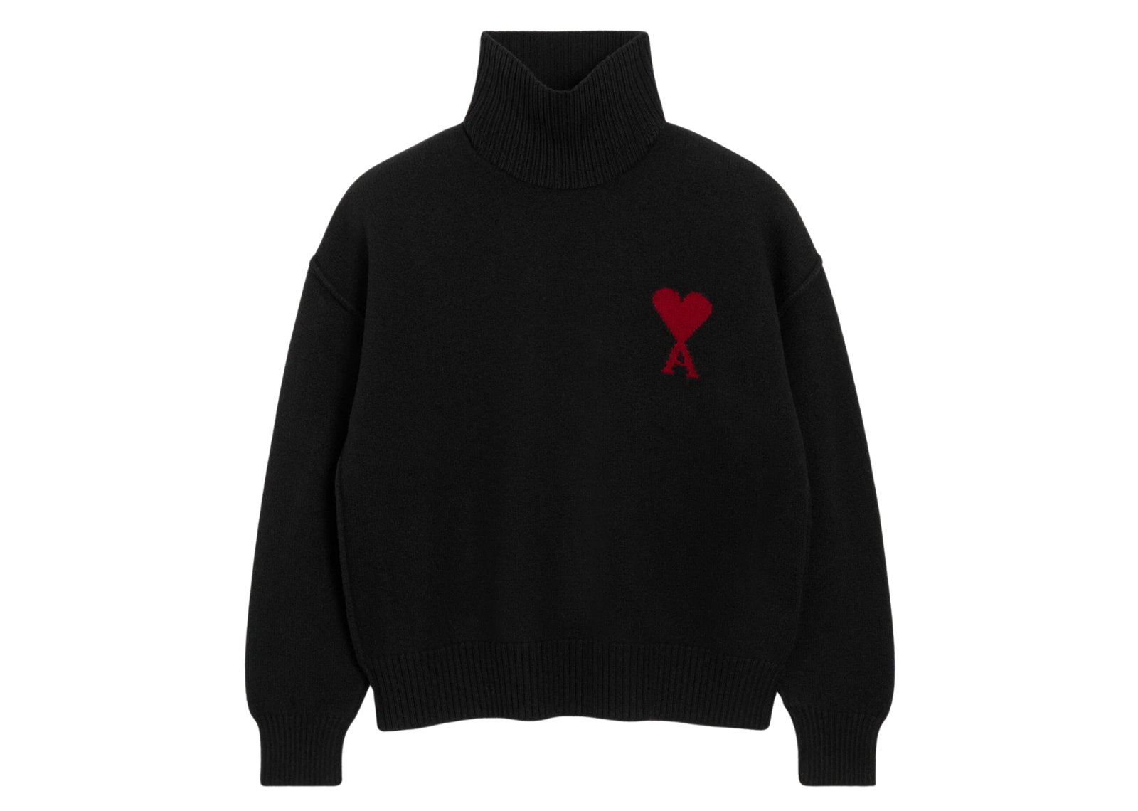 Ami Paris Ami De Coeur Contrasted Funnel Neck Merino Wool Sweater Black