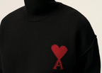 Ami Paris Ami De Coeur Contrasted Funnel Neck Merino Wool Sweater Black
