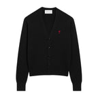 Ami Paris Ami De Coeur Contrasted Merino Wool Cardigan Black