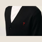 Ami Paris Ami De Coeur Contrasted Merino Wool Cardigan Black