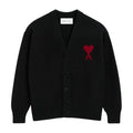 Ami Paris Ami De Coeur Contrasted Merino Wool Cardigan Black Red