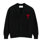 Ami Paris Ami De Coeur Contrasted Merino Wool Cardigan Black Red