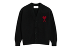 Ami Paris Ami De Coeur Contrasted Merino Wool Cardigan Black Red