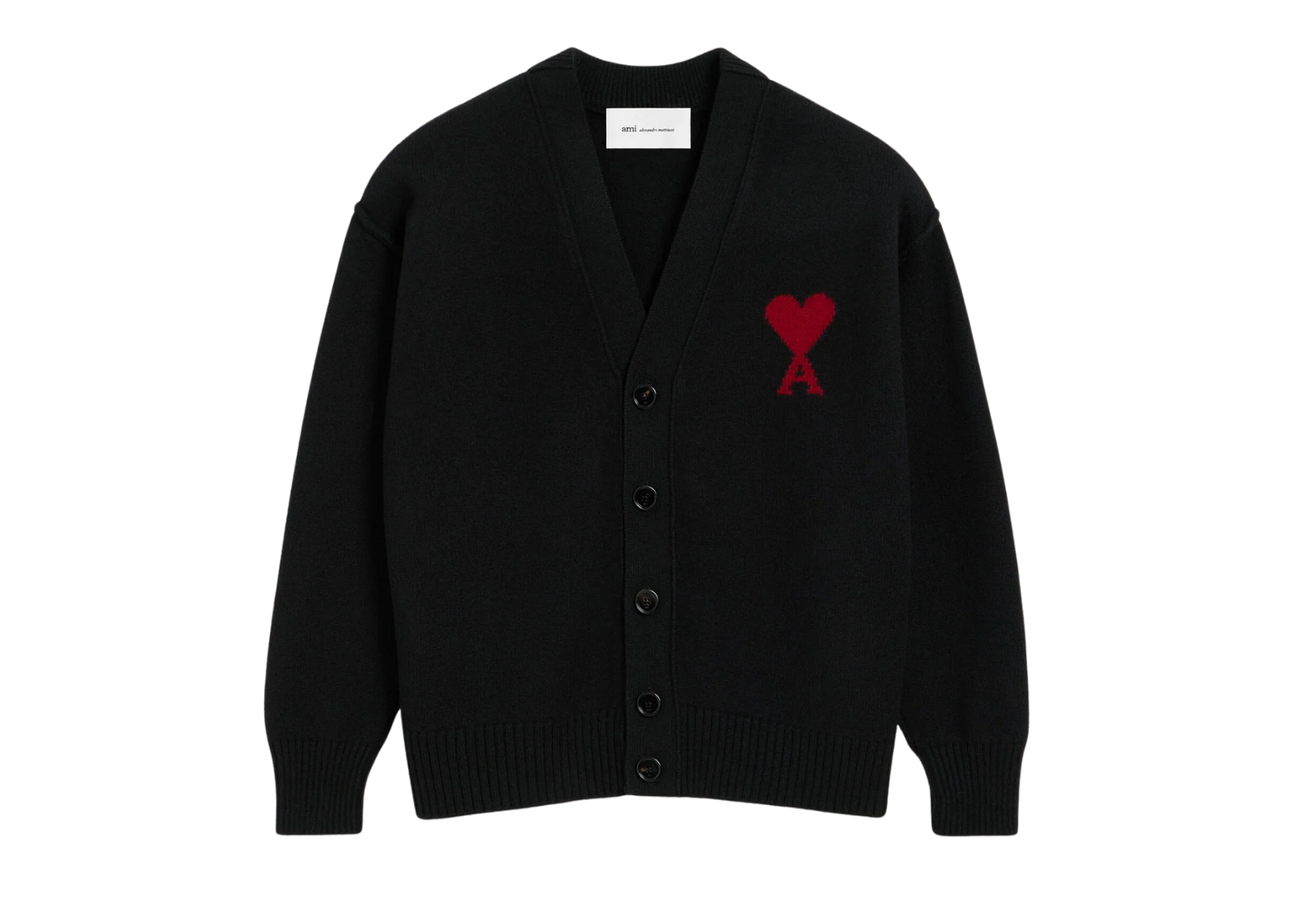Ami Paris Ami De Coeur Contrasted Merino Wool Cardigan Black Red