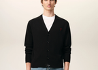 Ami Paris Ami De Coeur Contrasted Merino Wool Cardigan Black