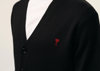 Ami Paris Ami De Coeur Contrasted Merino Wool Cardigan Black