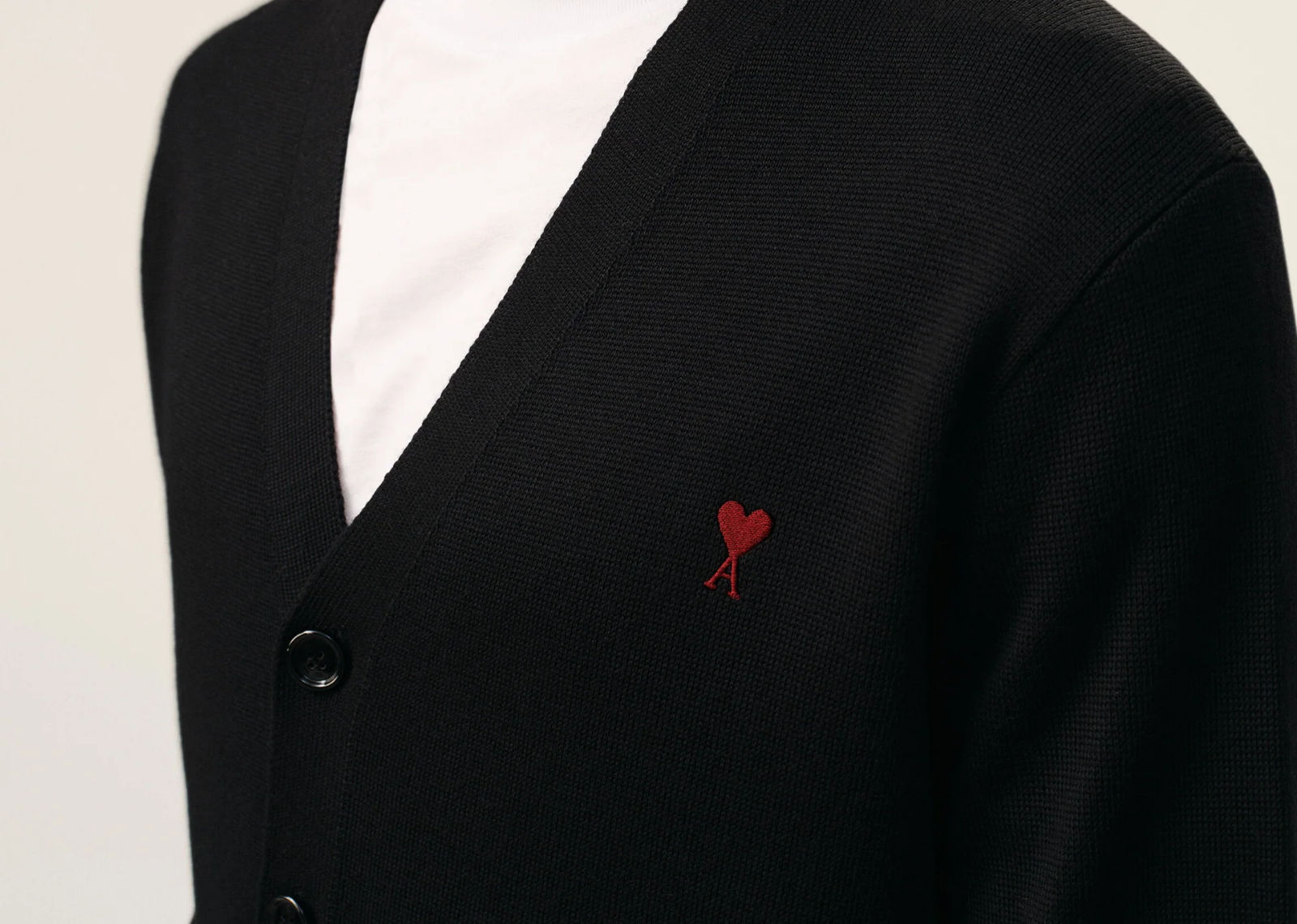 Ami Paris Ami De Coeur Contrasted Merino Wool Cardigan Black