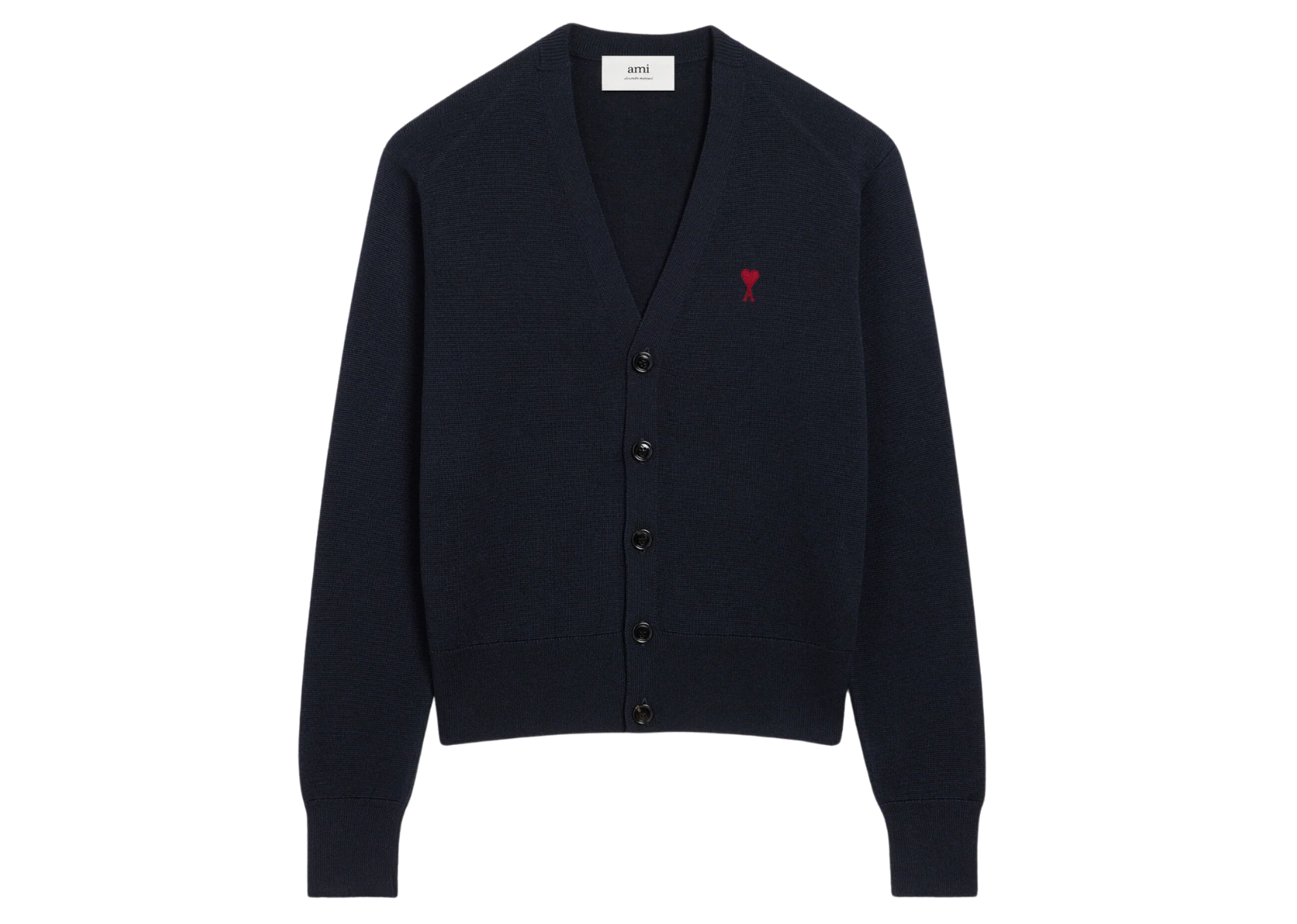 Ami Paris Ami De Coeur Contrasted Merino Wool Cardigan Blue