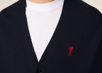 Ami Paris Ami De Coeur Contrasted Merino Wool Cardigan Blue