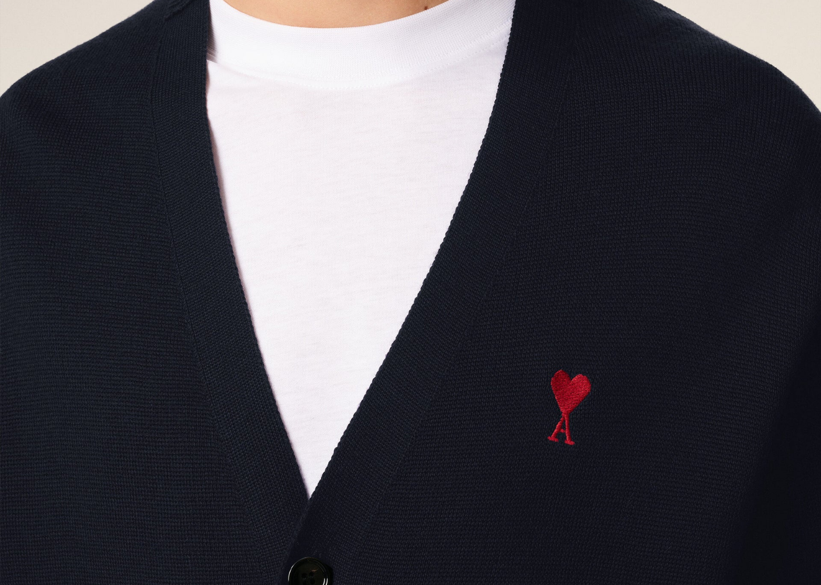 Ami Paris Ami De Coeur Contrasted Merino Wool Cardigan Blue