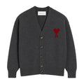 Ami Paris Ami De Coeur Contrasted Merino Wool Cardigan Grey Red