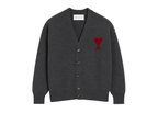 Ami Paris Ami De Coeur Contrasted Merino Wool Cardigan Grey Red