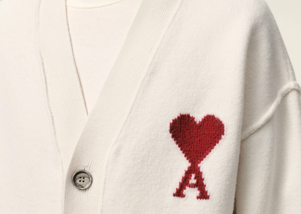 Ami Paris Ami De Coeur Contrasted Merino Wool Cardigan White Red