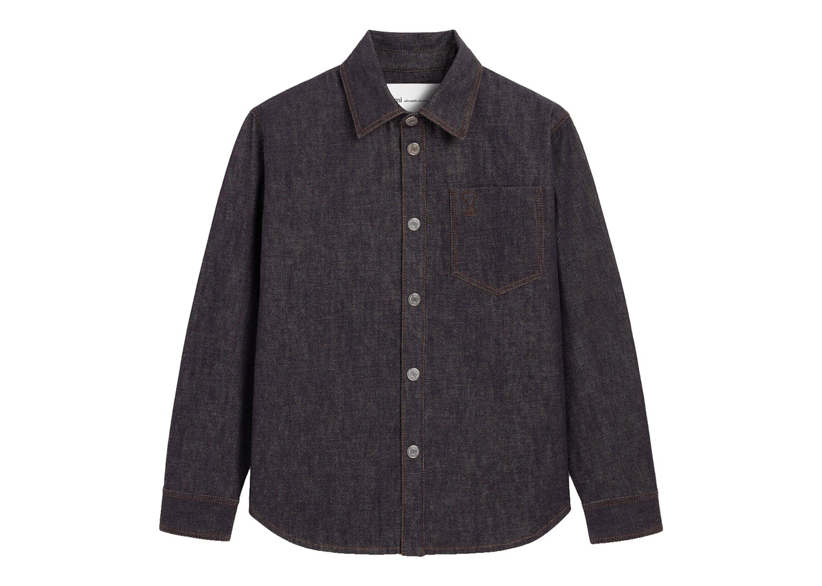 Ami Paris Ami De Coeur Cotton Overshirt Indigo
